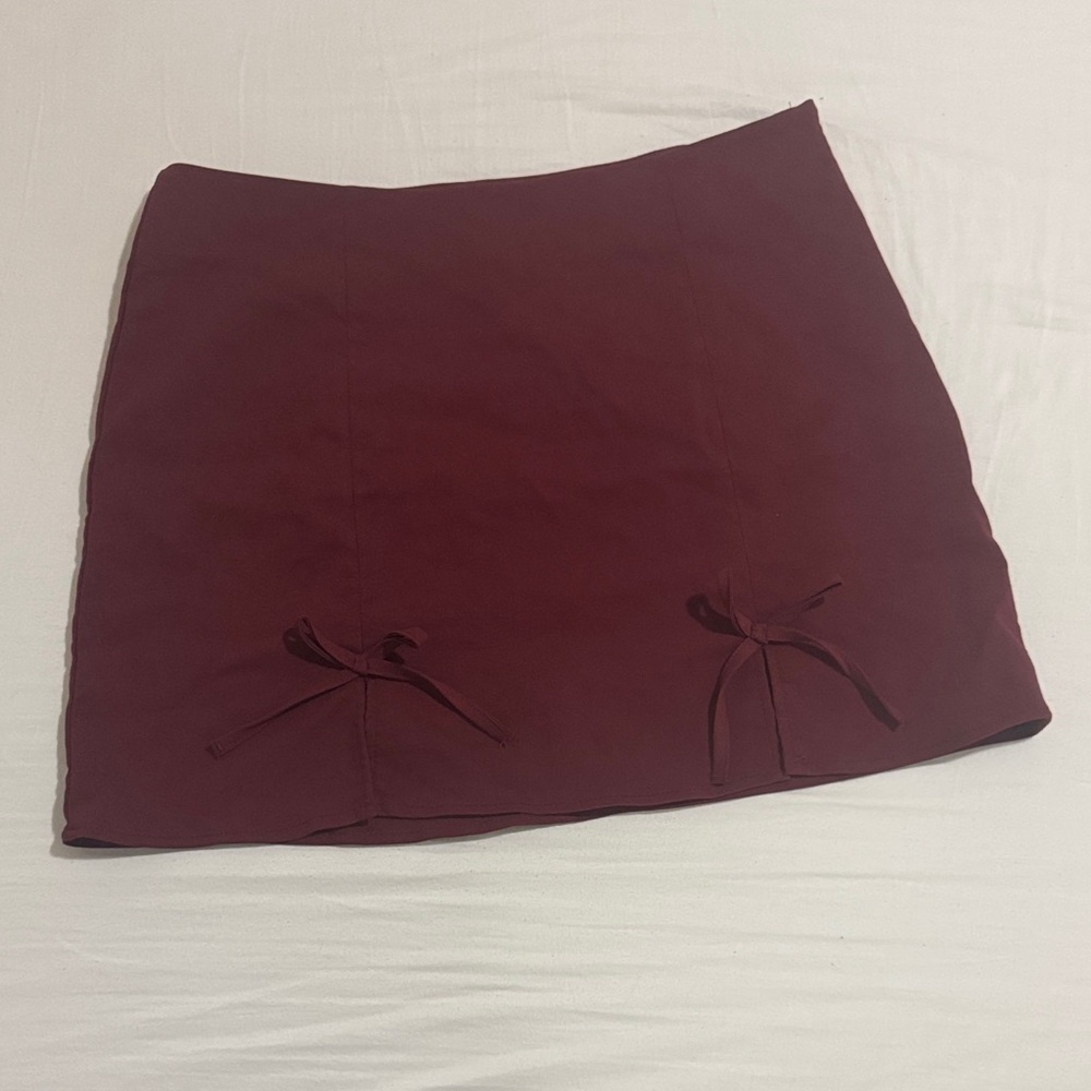 H&M Burgundy Mini Skirt with Front Bow Accents